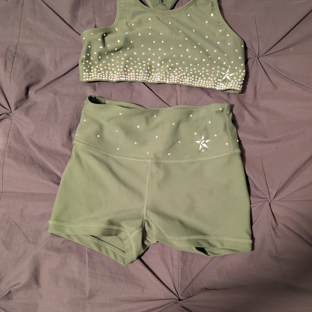 Kids Sparkling Olive Green Activewear Set